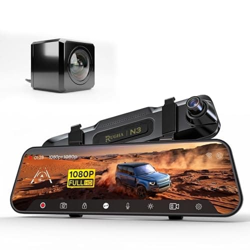 Image of 10-Inch Mirror Dash Cam 1080P Full HD Dual Front and Rear Camera, Wide Angle, Night Vision, Loop Recording, G-Sensor, 24H Parking Monitor, IPS Touchscreen Car Recorder