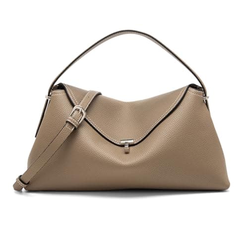 Image of NGGU Leather Crossbody Bag for Women, Multiple Compartments for Everyday & Travel, Grey, 14 x 7.9 x 5 inches, Crossbody Bag