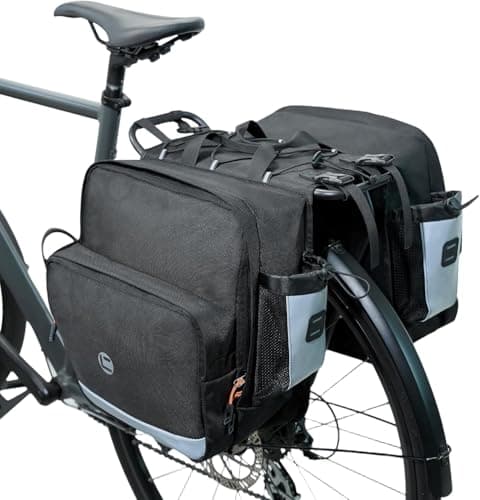 Image of HOMPER Bike Double Pannier Bag, 30L Large Capacity with Reflective Stripe Bicycle Rear Seat Saddle Bag, Black, Polyester Fabri Durable
