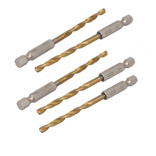 Image of TA-VIGOR 5Pcs 4mm Hex Shank Twist Drill Bit Set, 1/4 Inch Shank HSS Titanium Coated Drill Bit Set Quick Change Twist Drill Bits for Woodworking, Plastic and Metal