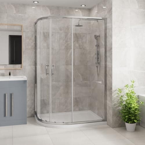 Image of Blümme 1200 x 900mm Offset Quadrant Shower Enclosure Chrome Framed 6mm Easy Clean Glass Sliding Door Shower Cubicle