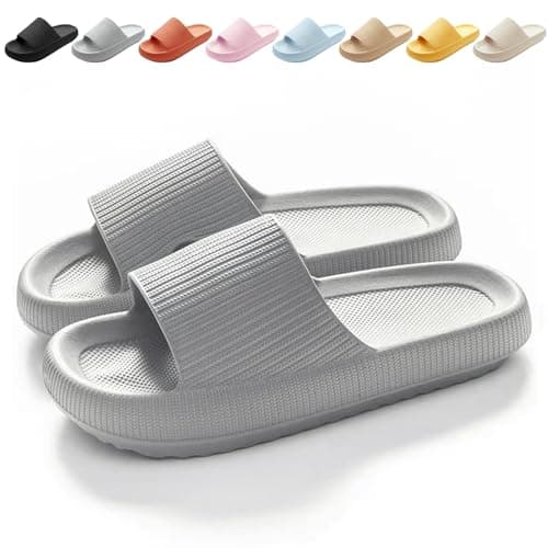 Image of BHFRGAS Sliders Cloud Slippers Women Men,Non-Slip Mens Womens Slippers Cloud Sliders,Soft Flip Flops with Thick Sole for Shower Bathroom Pool Beach,Grey, 5-5.5 UK