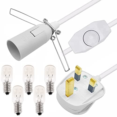 Image of Salt Lamp Cord 1.8m with Dimmer Switch Metal Clip and 5 Free E14 Bulbs, White Salt Lamp Power Cable Original Replacement Light Fitting Spare, for Himalayan Crystal Salt Rock Lamp - 250V 3-Pin UK Plug