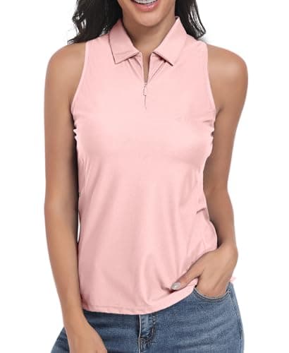 Image of JoyGirl Sleeveless Polo Shirts for Women Gym Tops Lightweight Golf Polo 1/4 Zip Up Quick Dry Running Yoga Workout Tank Tops (Pink,S)