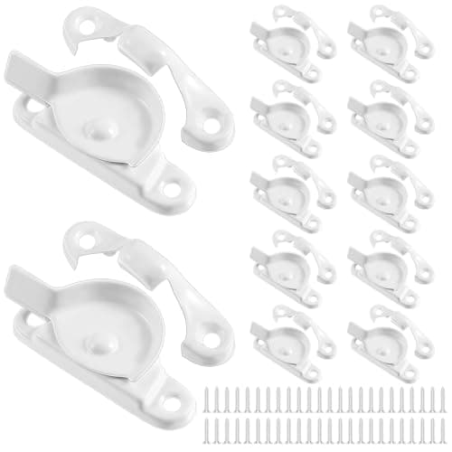 Image of Hicarer 12 Pack Zinc Window Sash Lock Casement Window Lock 1-15/16 and 1-7/8 in. Hole Centers, Window Locks Security Replacement for Single/Double Hung Wood Windows, White