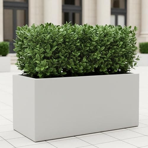 Image of IDEALIST 85cm Planter Large Trough | White Reinforced Stone Rectangle Plant Pot | Garden Planters with Drainage Holes L85 W26 H41 cm, 91 litres