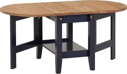 Image of Seconique Santos Drop Leaf Coffee Table in Navy Blue/Distressed Waxed Pine