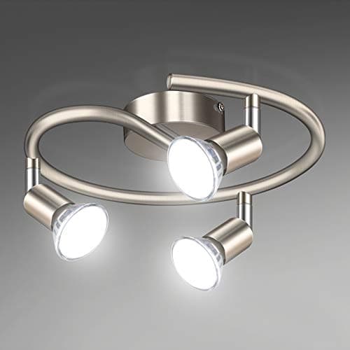 Image of Unicozin Modern Rotatable 3 Way LED Ceiling Spotlight, Matt Nickel & Swivelling Design, Including 3 X 4W GU10 LED Bulbs (450LM, Cool White 6000K), for Bedroom, Living Room, Kitchen, Hallway, Balcony