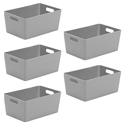 Image of Wham Studio 4.02 Cool Grey Plastic Storage Baskets Office Home & Kitchen Tidy Organiser 25.5 x 17 x 11cm (5 Baskets)