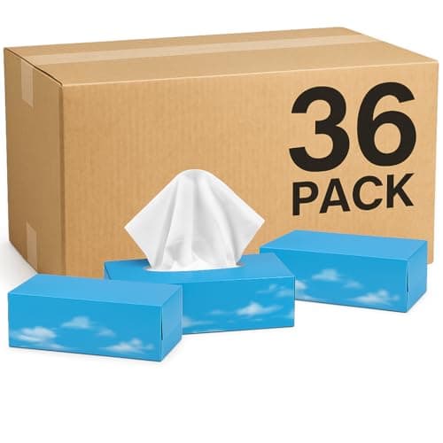 Image of OfficeHarbour 36 x Boxes of 100 Soft White Facial Tissues (3,600 Total) | 2 Ply with Hygienic Plastic Film | Easy-Dispense Lift Design | for Home, Office, Hotel, School & Care Use