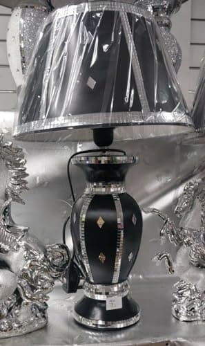 Image of Biznest Black Silver Glitter Crushed Diamond Table Lamp with Shade Ornament Diamante Home Straight Line