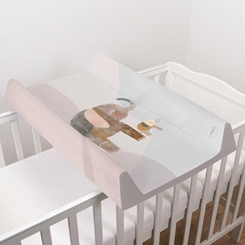 Image of Baby Hard Base Changing Mat/Top Changer 70x50 cm fits 120x60 cm Cot Unisex Wedge Anti Roll Nappy Newborn Baby Waterproof Changing Mat with Raised Edges (Elephant Family)