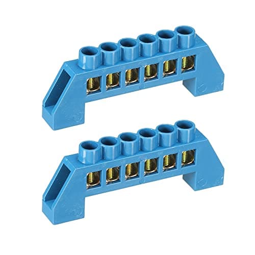 Image of sourcing map Terminal Grounding Bar Screw Block Barrier Brass Strip 6 Positions Blue for Electrical Distribution Pack of 2
