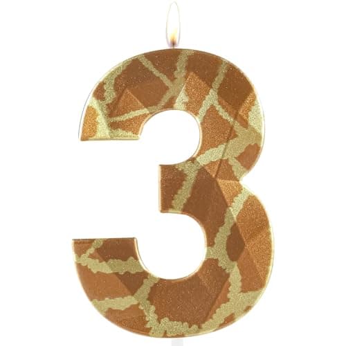 Image of Metallic 3D Giraffe Wild One Birthday Candles, Number 3 Candle, Happy 3rd Birthday Candle for Cake, Jungle Safari Cake Topper Decorations for Boys Girls Birthday Party Anniversary Celebration Supplies