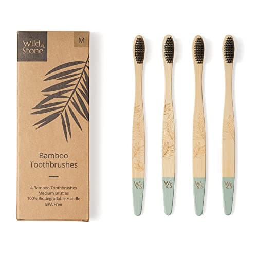 Image of Wild & Stone | Organic Bamboo Toothbrush | Four Different Pattens | Dupont Fibre Bristles | 100% Biodegradable Handle | Vegan Eco Friendly Bamboo Toothbrushes (Medium)