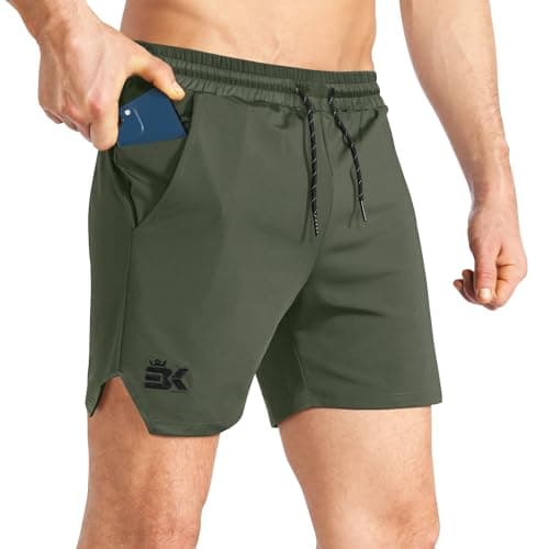 Image of BROKIG Men's Lightweight Gym Shorts, 5 Inch Sports Running Training Tennis Rugby Football Shorts with Zip Pocket (Large, Army Green)