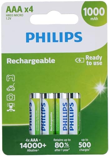 Image of PHILIPS AAA Batteries - HR03 Rechargeable Batteries - NiMH 1.2V - 500 Recharges