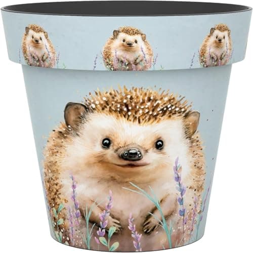 Image of Muddy Hands Decorative Flower Pot Indoor Outdoor - Printed Plastic Plant Pot - Wildlife Designs (Butterfly, Bee, Bird, Hedgehog) - Garden Planter for Flowers, Herbs & Houseplants (Hedgehog, 13 Litre)