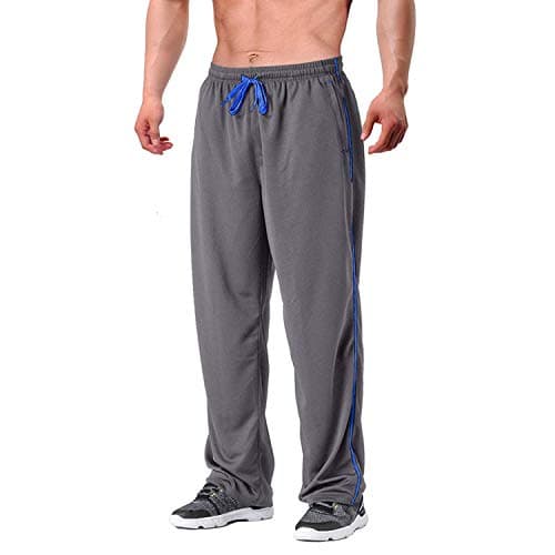 Image of EKLENTSON Men's Open Bottom Athletic Pants Mesh Jogging Sweat Pants with Zipper Pockets Tracksuit Bottoms Gray