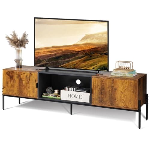 Image of WLIVE TV Stand Cabinet for TVs Up to 65 inch, TV Unit with Open Shelf and 2 Cabinets, 147 x 37 x 45 cm, Wooden TV Cabinet for Living Room, Bedroom, Entertainment Room, Rustic Brown