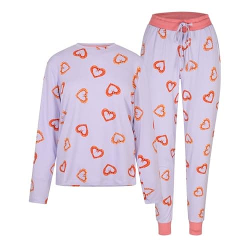 Image of Chelsea Peers Womens Pyjama Set Long Sleeve Shrimp Hearts 16