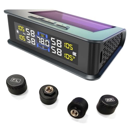 Image of Shkalacar Tire Pressure Monitoring, Solar Power Tire Pressure Monitor with 4 External Sensors, Security Alarm, Real-time Display Temperature Pressure for Car SUV Off-Road Vehicle