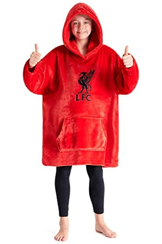 Image of Liverpool FC Fleece Hoodie Blanket for Boys Teenagers One Size Kids Oversized Hoodie Liverpool Gifts for Boys (Red)