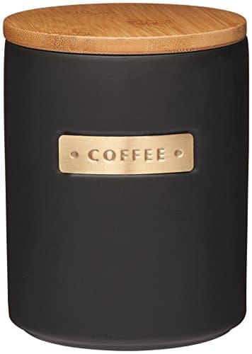 Image of MasterClass Stoneware and Brass-Effect Coffee Canister with Airtight Bamboo Lid, 1 L (1.75 pt) – Black