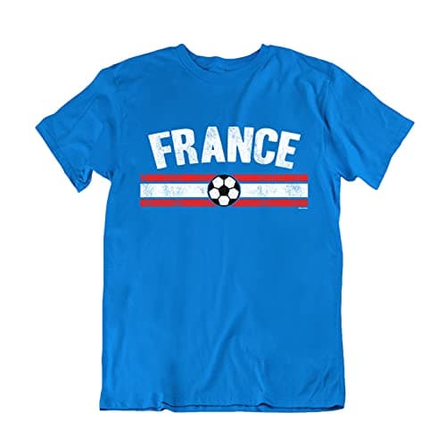 Image of Boys or Girls France 2022 Kids Football T-Shirt Distressed Country Strip French Euro Team Royal Blue