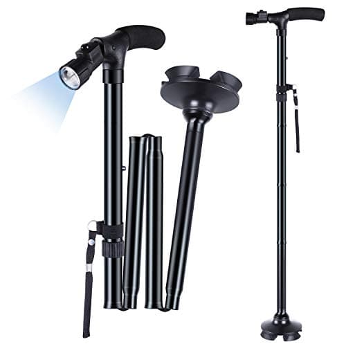 Image of Walking Stick with LED Light, Ohuhu Folding Walking Sticks for Women & Men, Walking Cane with Strap and Carrying Bag, Adjustable Height Lightweight Portable, for Seniors