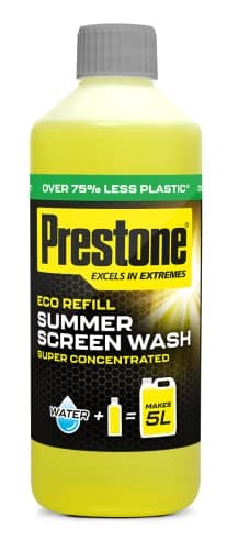 Image of Prestone Eco Refill Summer Screenwash Concentrate, Summer Eco Screen Wash For Cars, High Performance Cleaning With Streak Free Formula, 500ml Super Concentrated Screenwash, 5L When Made Up