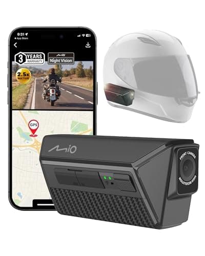 Image of Mio MiVue MP30 GPS Motorbike Dash Cam - Front & Rear 2.5K Dual Motorcycle Helmet Camera with GPS Tracking, WiFi, Waterproof, 4.5hr Battery, G-Sensor, Event File Lock, App Control, No-Wire Easy Setup