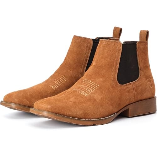 Image of IUV Genuine Cowhide Suede Chelsea Boots For Men Western Boots Ankle Boot Casual Dress Slip On, Light Brown, 7 UK