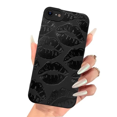 Image of Ownest Compatible with iPhone 7 iPhone 8 iPhone SE/2020/2022 Case, Cute Sexy Lip Print Pattern for Girls Woman Soft TPU Bumper Silicone Shockproof Phone Case -Black