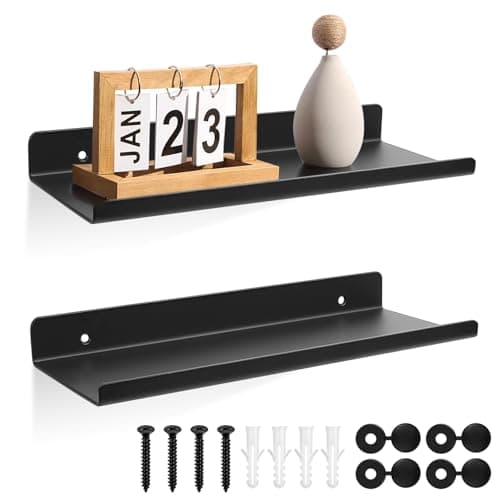 Image of QJKEJI 2 Pcs Floating Shelves for Wall Shelves, Small Black Shelf for Walls, Black Small Floating Shelf, Wall Mounted Display Racks Spice Rack for Bedroom Bathroom Kitchen, 11.81x4.52x1.37