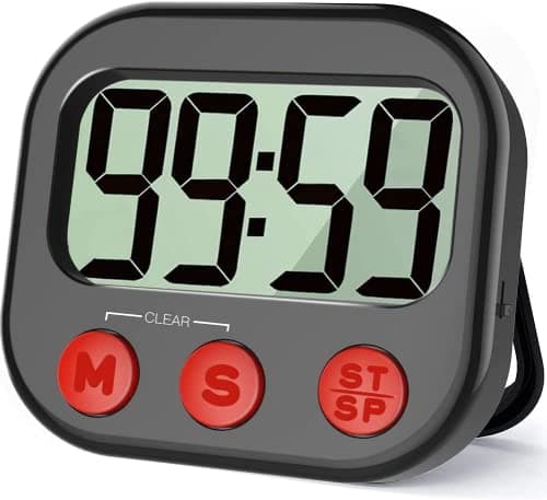 Image of Kitchen Timer, Digital Visual Timer Magnetic Clock Stopwatch Countdown Clock, Large LCD Screen Display Big Digits, Loud Alarm for Cooking, Shower, Bathroom - Black