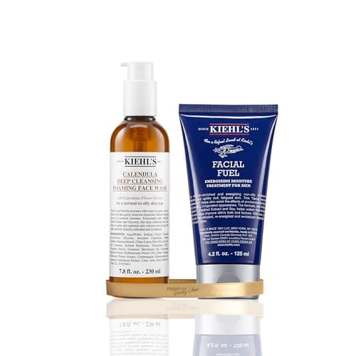 Image of Kiehl's Calendula Deep Cleansing Foaming Face Wash 230ml & Facial Fuel Moisturiser 125ml, Men's Hydrating Cream with Vitamin C & Caffeine