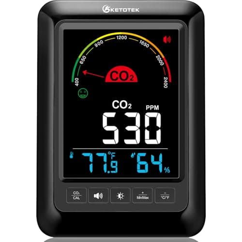 Image of KETOTEK CO2 Detector, Carbon Dioxide Monitor, Indoor Air Quality Monitor with Alarm, CO2 Temperature Humidity Meter for Home, Office