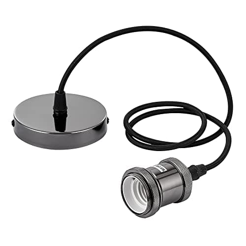 Image of iTrend Vintage Ceiling Pendant E27 Lamp Holder Braided Light Fitting - Black Pearl