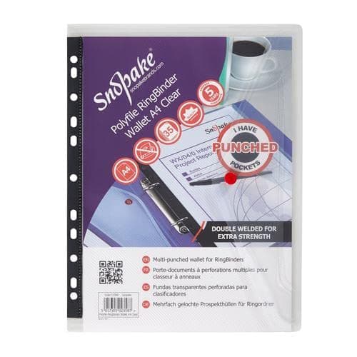 Image of Snopake Polyfile Ring Binder Wallet Polypropylene A4 Clear Ref 12566 [Pack 5] + Free Finchley Refill Pen