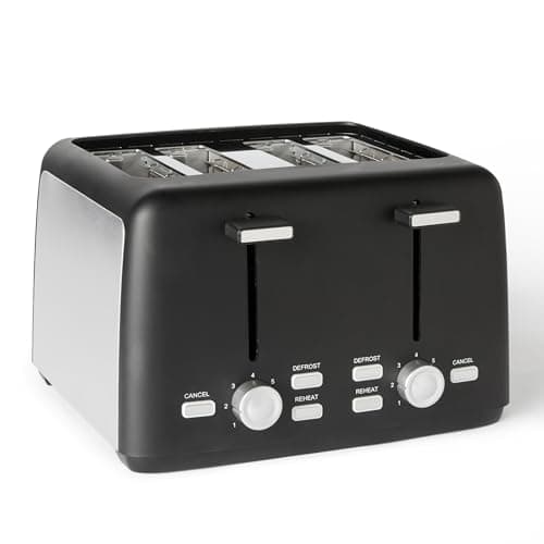 Image of Amazon Basics Toaster 4 Slice with 7 Shade Settings and Removable Crumb Tray, Extra Wide Slots, 1500W, Black