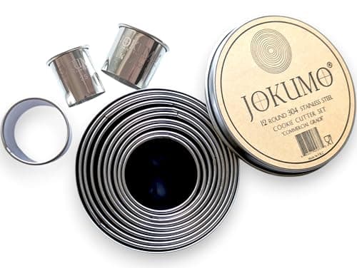 Image of JOKUMO 12 Piece Plain Round Cookie/Pastry Cutter Set Heavy Duty Commercial Grade 18/8 304 Stainless Steel - Metal Marked Size - Perfect for Cooking Enthusiast