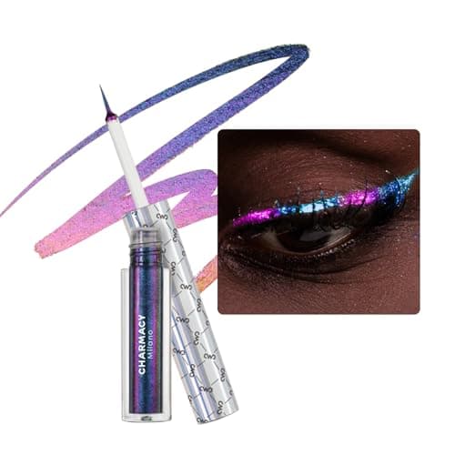 Image of CHARMACY Chameleon Glitter Liquid Eyeliner, Metallic Shade Color Shift Eye Liner, Highly Pigmented, 24H Long-Lasting, Waterproof and Anti-Smudge, Ultra-Fine Tip, PURPLE GOLD INDIGO 904