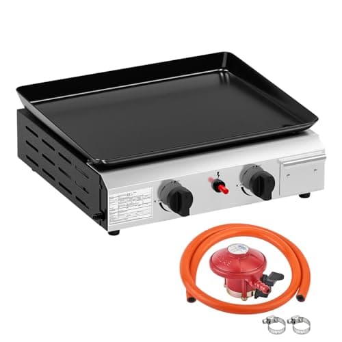 Image of Outopee 2 Burner Portable Propane Gas Barbecue Grill, 20,000 BTU Tabletop Gas BBQ with Non-Stick Griddle & Electronic Ignition for Outdoor Cooking, Camping, Picnic, Garden, Party, Festival