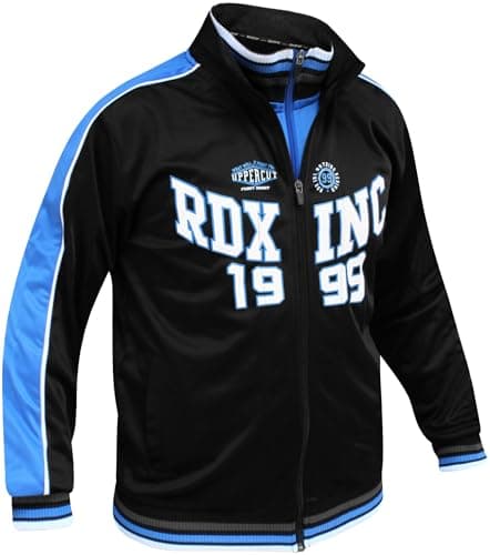 Image of RDX Upper Jacket Jumper, Zip up Track Suit Turtle Neck Unisex Top, Boxing Training, Dual Zipper Utility, Warm Comfort Fit Rib-knit Elasticated Cuff for Sports Jogging Running, Men Women Home Gym
