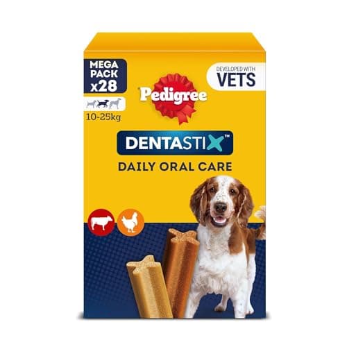 Image of Pedigree DentaStix - Daily Dental chews for medium Dogs (10-25 kg), 28 Pedigree Dentastix sticks (Pack of 4)