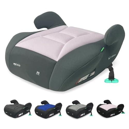Image of My Babiie MBCSB10 Booster Car Seat - Lightweight at 1kg, Approx. 6-12 Years (125-150cm, 22-36kg), R129, i-Size Backless Child Car Seat, Group 3, Compact, Portable, Ideal for Travel - Pink & Grey