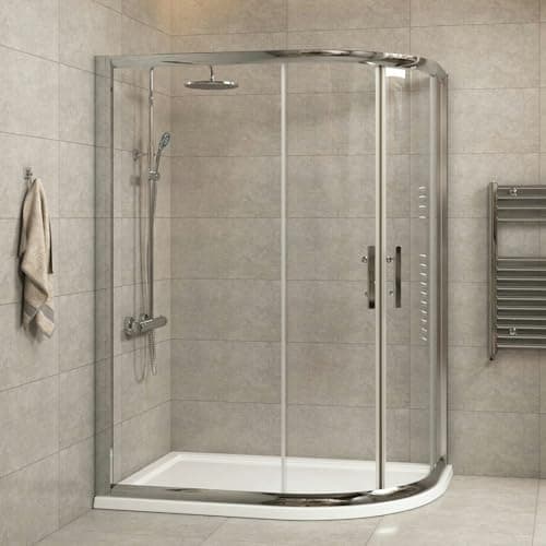 Image of 1000 x 800mm R/H Offset Quadrant Shower Cubicle with Tray 6mm Tempered Glass Sliding Door Shower Enclosure