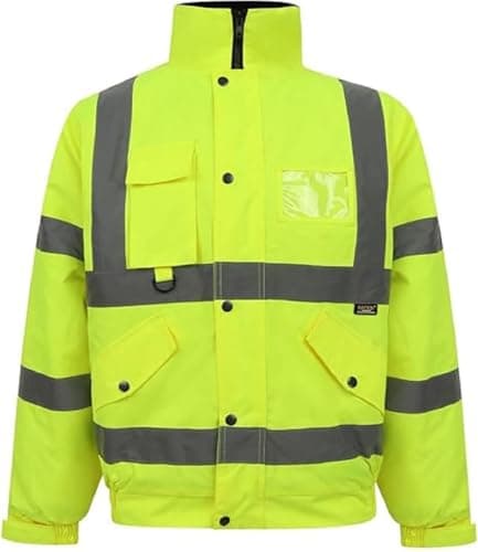 Image of Men's Hi Vis Bomber Jackets Soft Warm Cosy Waterproof Hi Viz Work Safety Security Bomber Jackets (Yellow, XXX-Large)