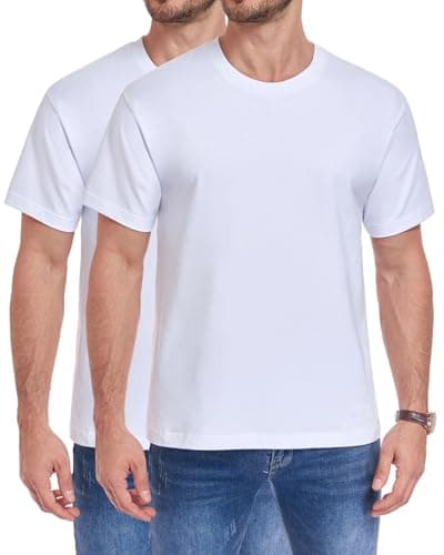 Image of wirarpa Men's T Shirts 100% Cotton Midweight Tees Short Sleeve Undershirts Casual Tshirt Tops 2 Pack Plain White Size L